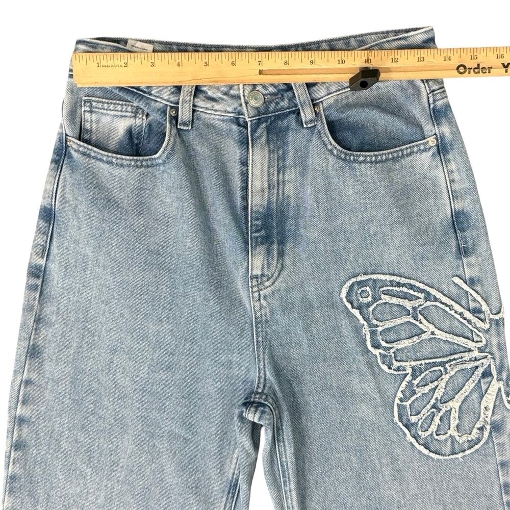 Pacsun 90s Butterfly Patch Light Wash Blue High Rise Straight Leg Jeans size 27 - Picture 8 of 12